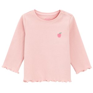 Tričko s dlouhým rukávem s výšivkou jablíčka -světle růžové - 62 LIGHT PINK