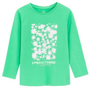 Tričko s dlouhým rukávem s květinami -zelené - 98 GREEN