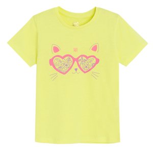 Tričko s krátkým rukávem s brýlemi kočička -žluté - 98 LIME