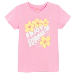 Tričko s krátkým rukávem s potiskem květin -růžové - 134 PINK