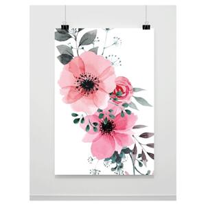 Růžový dekorační plakát s motivem květů, PP202 A4