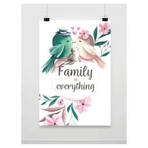 Dekorační plakát s motivem ptačí rodiny - Family is everything, PP203 A3