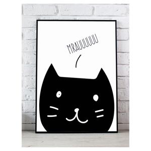 Bílý dekorační plakát s černou kočkou, PP213 A4