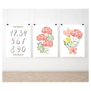 Závěsná sada malovaných plakátů s květinami a čísly, PP236 A3