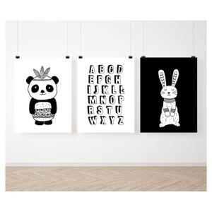 Bíločerná sada plakátů s abecedou a zvířátky, PP239 A4