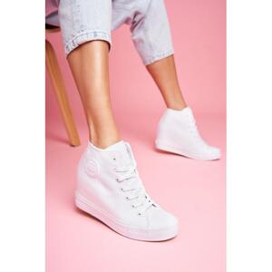 Bílé plátěné Sneakers na skrytém podpatku pro dámy, FF274A192 WHITE__10586-39 39