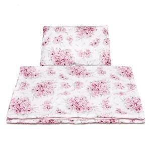 Bavlnená detská posteľná sada s výplňou - Ružové kvety, QM POSC-BINBL 75x100 cm