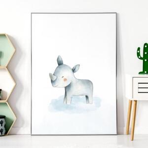 Bílý plakát na stěnu s motivem nosorožce pro děti, P072 A4