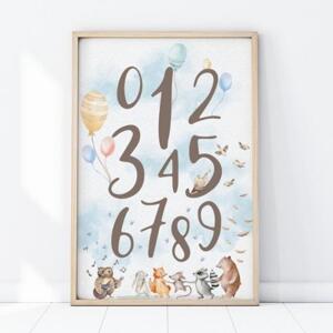 Plakáty do dětského pokoje s lesním motivem čísel, P119 A4