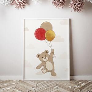 Dětský plakát s motivem medvěda s balony, P001 A4