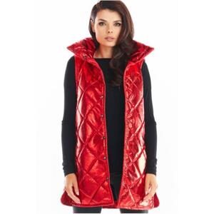 Prošívaná dámská vesta červené barvy s vysokým límcem, A383 L/XL