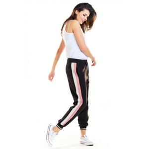 Sportovní dámské kalhoty černé barvy s růžovo-bílými pásy, A266 36