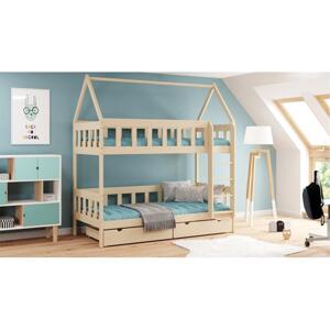 Dětská patrová domečková postel - 180x80 cm, MW151 CHWAT Bílá Jeden na kolečkách Dodatečná odnímatelná bariéra na spodní postel