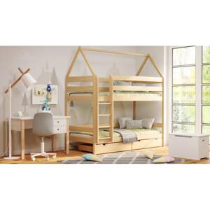 Dětská patrová domečková postel - 190x80 cm, MW159 PIĘTROWY Vanilka S funkcí spaní (bez matrace) Dodatečná odnímatelná bariéra na spodní postel