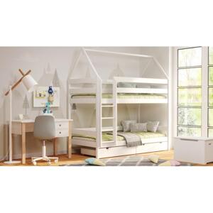 Patrová dětská postel - 190x90 cm, MW160 PIĘTROWY Borovice Dva malé na kolečkách Dodatečná odnímatelná bariéra na spodní postel