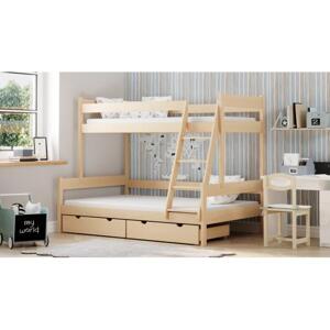Patrová dětská postel - 90/120x200 cm, MW219 FAMILIJNE Modrá Jeden na kolečkách Dodatečná odnímatelná bariéra