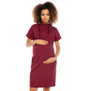 Vínové těhotenské a kojící šaty s krátkým rukávem, PKB562 1581 SKLM S