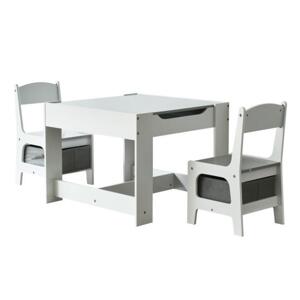Dřevěný šedo-bílý set stolu a 2 židlí, Multi__ZCF-01A