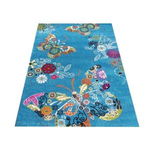 Modrý koberec s motívom Motýli, BEL-114-BLUE-160X220 160x220cm