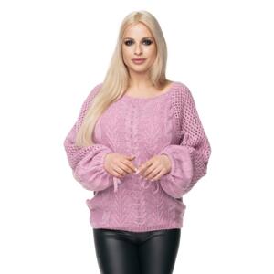 Fialovo-růžový vlněný svetr s jemným vzorem a dierkovené rukávy pro dámy, PKB784 30061 UNI