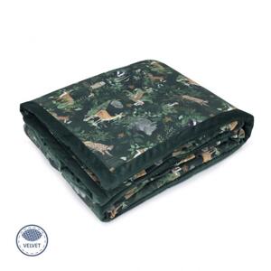 Sametová teplá deka - zvířata / tmavě zelená,  MA1018 Woodland 150x200cm