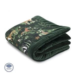 Teplá sametová deka pro děti - zvířata / tmavě zelená, MA1019 Woodland - Velvet 60x70 cm