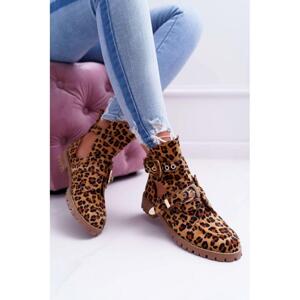 Semišové dámské boty hnědé barvy s výřezy a přezkami, XW37266 CAMEL LEOPARD__8910-36 36