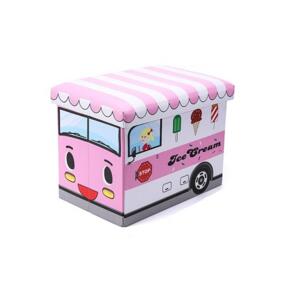 Koš na hračky - taburetka v podobě zmrzlinového auta v růžovo-bílé barvě, OR16WZ4DOK