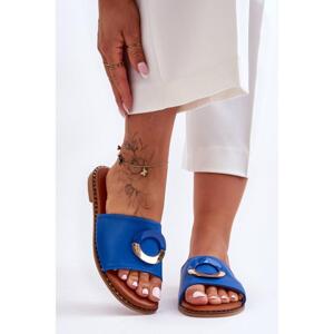 Dámské pantofle modré barvy s ozdobou, YE-725 BLUE__26773-39 39