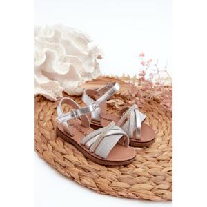 Dívčí stříbrné sandály na suchý zip, 323-1B/2B/3B SILVER__32170-31 31