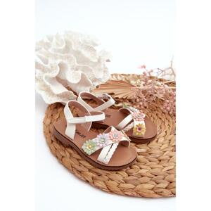 Dívčí bílé sandály s barevnými květinami, 332-2B/3B WHT/MULTI__32359-30 30