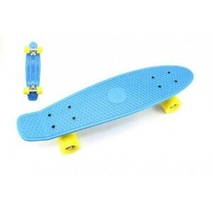 Teddies Skateboard pennyboard 60cm nosnost 90kg kovové osy modrá barva žlutá kola