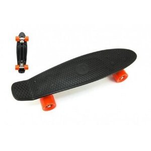 Teddies Skateboard pennyboard 60cm nosnost 90kg kovové osy černá barva oranžová kola
