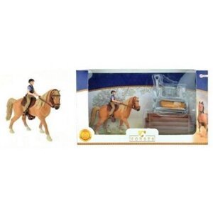 Sada kůň + žokej s doplňky farma plast v krabici 34x19x5cm