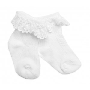 Bavlněné ponožky s krajkovým volánkem Baby Nellys, bílé, vel. 56-68 (0-6 m)
