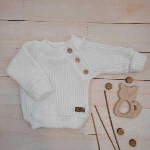 Pletený svetřík pro miminko s knoflíčky Lovely, prodloužené náplety, bílý, 56/62, vel. 68-74 (6-9m)