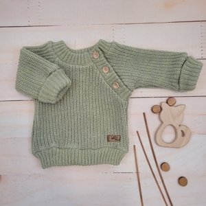 Pletený svetřík pro miminko s knoflíčky Lovely, prodloužené náplety, khaki, 56/62, vel. 68-74 (6-9m)