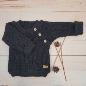 Pletený svetřík pro miminko s knoflíčky Lovely, prodloužené náplety, grafitový, 56/62, vel. 80-86 (12-18m)