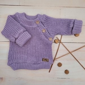Pletený svetřík pro miminko s knoflíčky Lovely, prodloužené náplety, lila, 56/62, vel. 56-62 (0-3m)