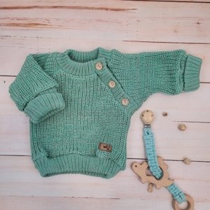 Pletený svetřík pro miminko s knoflíčky Lovely, prodloužené náplety, mátový, 56/62, vel. 56-62 (0-3m)