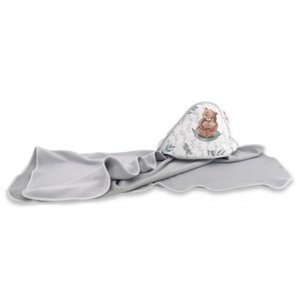 Dětská termoosuška s kapucí Baby Nellys, LULU natural, 100 x 100 cm, šedá/mátová