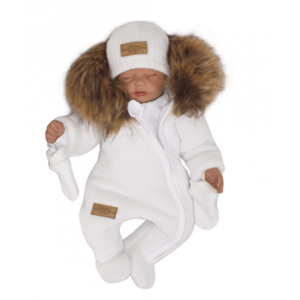 Z&Z Zimní kombinéza s kapucí a kožešinou + rukavičky, bílá, vel. 62 (2-3m)