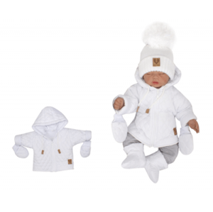 Z&Z Zimní prošívaná bundička s kapucí + rukavičky - bílá, vel. 86 (12-18m)