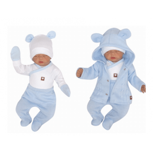 Z&Z 5-dílná kojenecká soupravička pletená do porodnice - modrá, bílá, vel. 62 (2-3m)