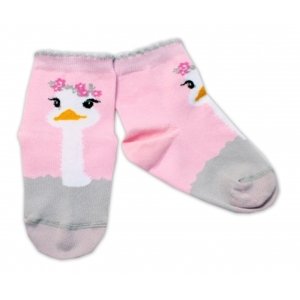 Baby Nellys Bavlněné ponožky Pštros - světle růžové, vel. 92-98 (18-36m)
