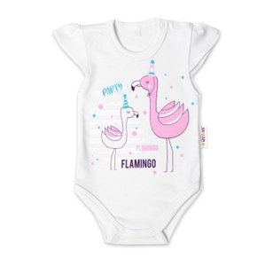 Baby Nellys Bavlněné kojenecké body, kr. rukáv, Flamingo - bílé, vel. 68 (3-6m)