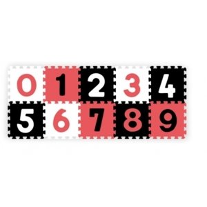 Pěnové puzzle, podložka - Čísla, 10ks, černá/červená/bílá, BabyOno