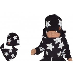 Z&Z Bavlněná čepička + šátek, Hvězdy, černá, vel. 62 (2-3m)
