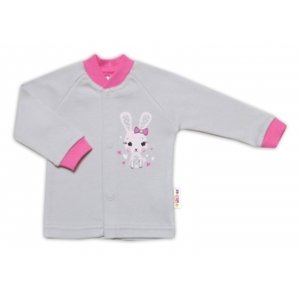 Baby Nellys Bavlněná košilka Lovely Bunny- šedá/růžová, vel. 50 (0-1m)