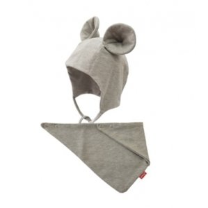 Bexa Bavlněná dvouvrstvá čepice na zavazování Miki + šátek - šedá, vel. 56-62 (0-3m)
